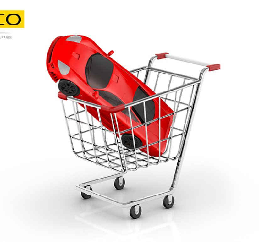 Car in a shopping cart indicating purchasing of car